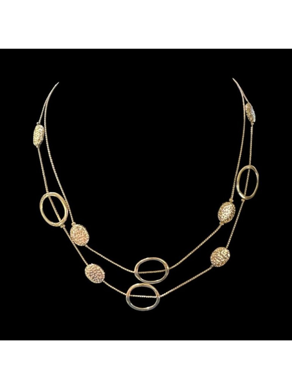 Gold-Tone Double-Strand Necklace With Oval & Textured Disc Accents